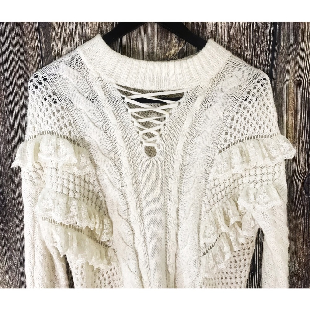 Torn by Ronny Kobo Paige Ruffle Lace Up Sweater - Picture 3 of 7